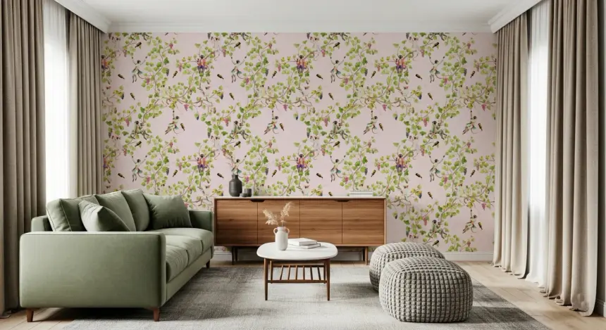 Whimsical Rococo Monkeys Wine Festival Vintage Aristocratic Vineyard Garden Pink Wallpaper