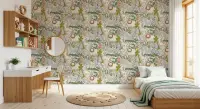 Gentle Safari Animals Tropical Foliage Wallpaper