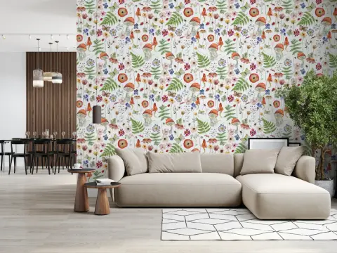Whimsical Forest Meadow Watercolor Wallpaper