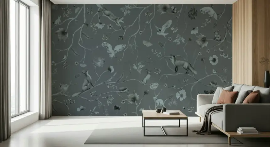 Whimsical Woodland Gray Wall Mural