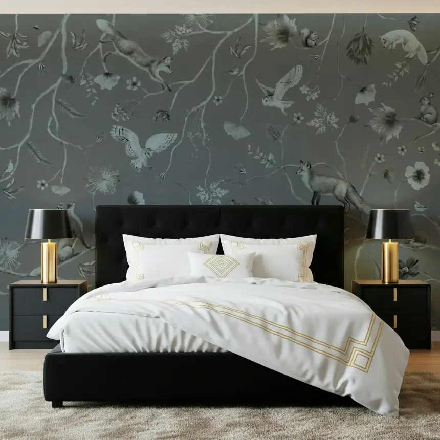 Whimsical Woodland Gray Wall Mural