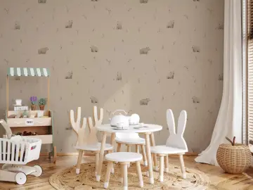 Playful Bear Cub and Sprig Pattern Wallpaper