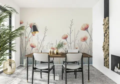 Blushing Poppies Delicate Watercolor Wall Mural