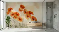 Watercolour Effect Orange Poppy Wall Mural