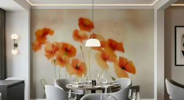 Watercolour Effect Orange Poppy Wall Mural