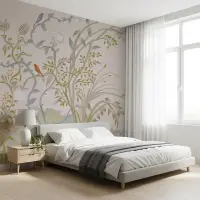 Graceful Chinoiserie Birds and Botanical Wall Mural