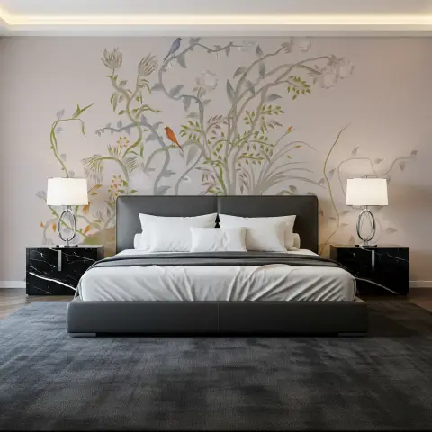 Graceful Chinoiserie Birds and Botanical Wall Mural