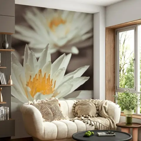 Serene White Lotus Blossom Wall Mural