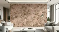 Blush Pink Woodland Birds and Floral Wallpaper