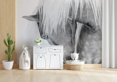 Serene White Horse Mane Photorealistic Wall Mural