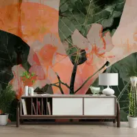 Abstract Peach & Green Botanical Layered Wall Mural