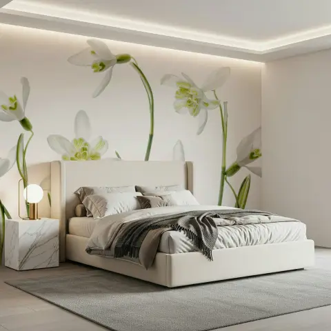 Photorealistic White Snowdrop Floral Wall Mural