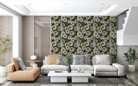Elegant White Dahlia Floral Wallpaper
