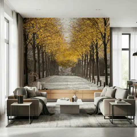 Vibrant Golden Foliage Tree Avenue Wall Mural