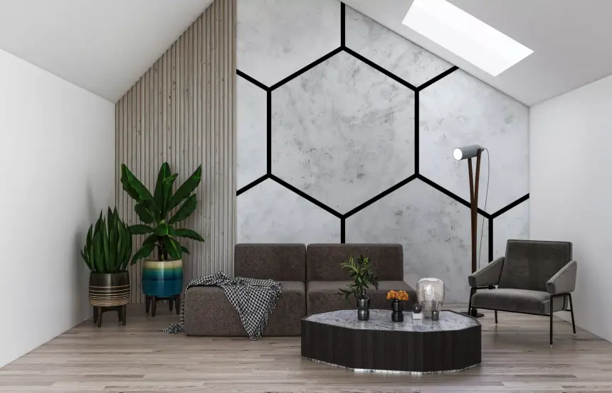 White Marble Hexagon Geometric Stone Pattern Wall Mural
