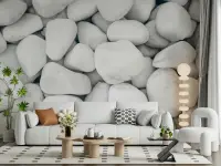 Smooth White River Stone Wall Mural