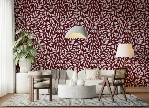 Crimson Botanical Leaf Pattern Wallpaper
