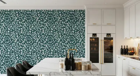 Teal Botanical Vine Pattern Wallpaper
