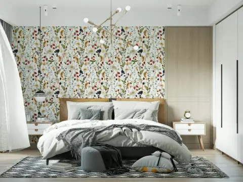 Rustic Berry Patch and Wildflower Bloom Wallpaper Mural