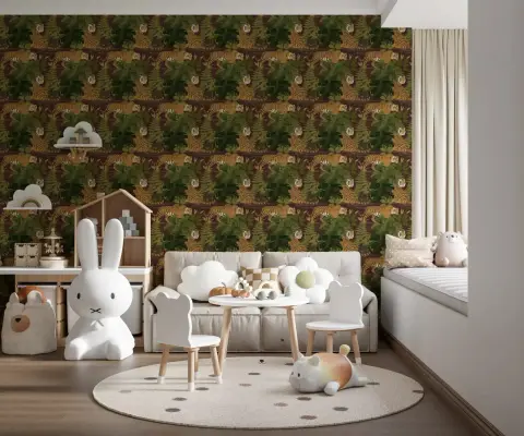 Majestic Tropical Jungle Tiger Pattern Wallpaper