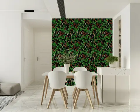 Dark Botanical Strawberry Garden Wallpaper
