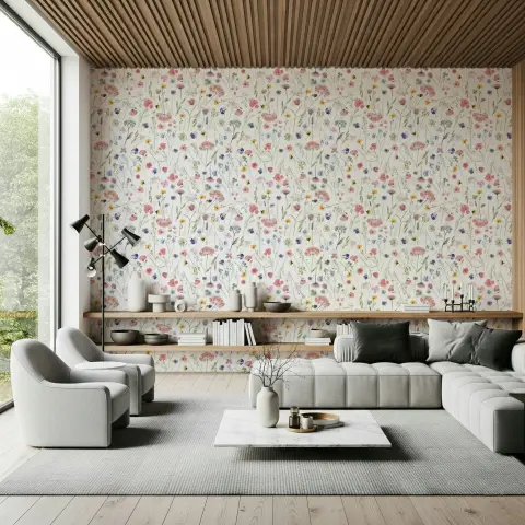 Delicate Pastel Wildflower Sprig Wallpaper