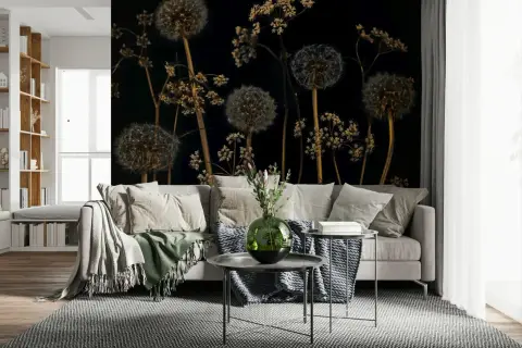 Elegant Golden Dandelion Botanical Wall Mural