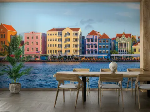Vibrant Willemstad Waterfront Cityscape Mural