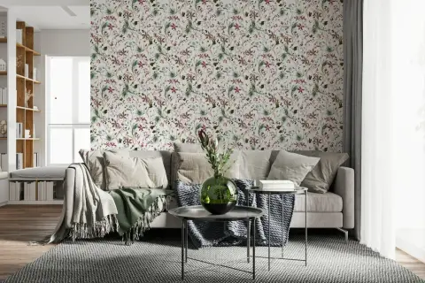 Delicate Botanical Berry Vines Wallpaper Mural
