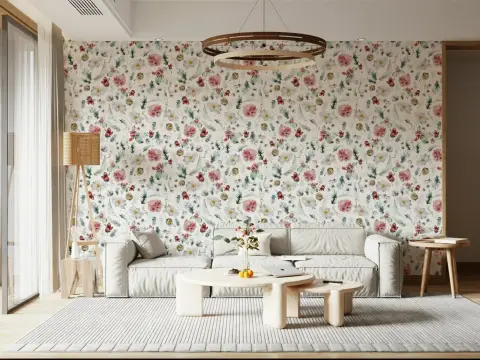 Delicate Watercolor Floral Berry Wallpaper