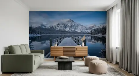 Tranquil Winter Lake and Mountains Wallpaper