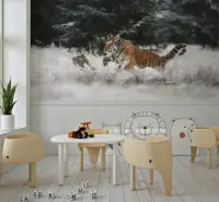 Playful Tiger Cubs in Snowy Landscape Wall Mural