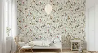 Charming Robin Bird and Ferns Botanical Wallpaper
