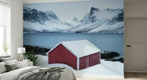 Serene Winter Fjord and Snowy Mountains Wall Mural
