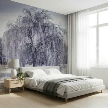 Serene Frosted Weeping Willow Tree Wall Mural
