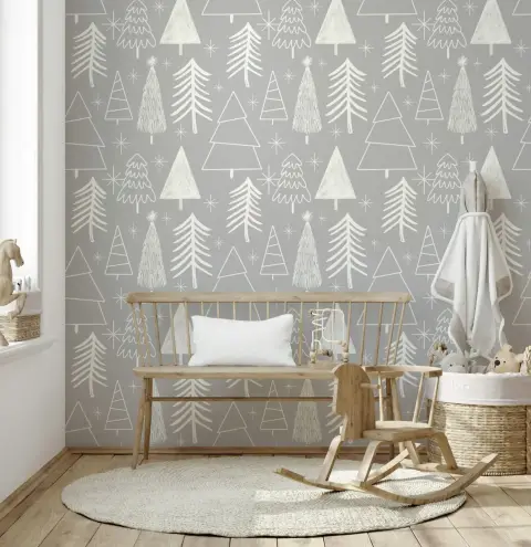 Whimsical Forest Tree and Star Kids Wallpaper