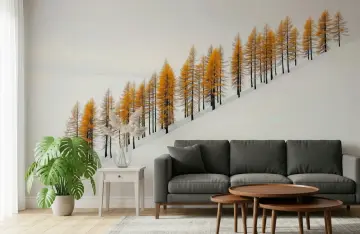 Golden Larch Trees Winter Landscape Wall Mural