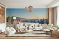 Serene Winter Landscape with Distant Cabin Wall Mural