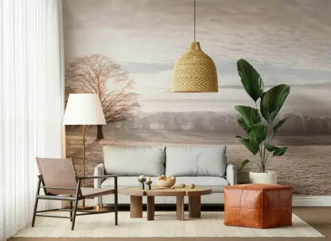 Misty Winter Morning Tree Landscape Wall Mural