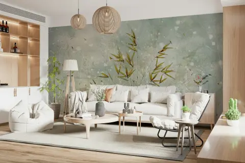 Golden Wisp Botanical Wall Mural
