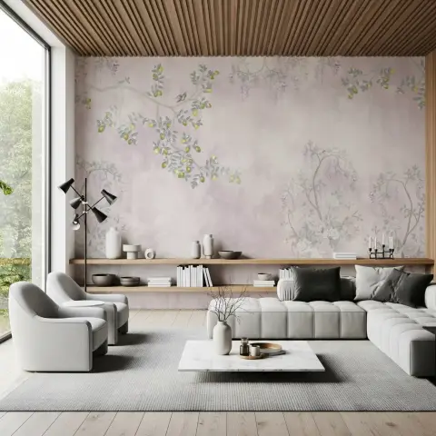 Wisteria and Lemon Blossom Floral Wallpaper