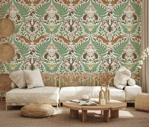 Enchanted Woodland Flora and Fauna Pattern Wallpaper