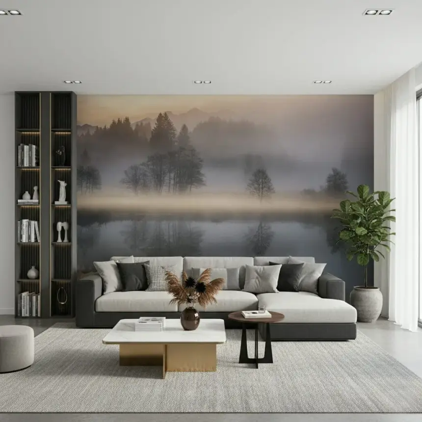 Woodland Dawn Reflection Wall Mural - 2576375