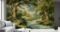 Verdant River Bend Classic Tapestry Wallpaper Mural