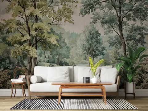 Painterly Forest River Verdant Valley Wall Mural