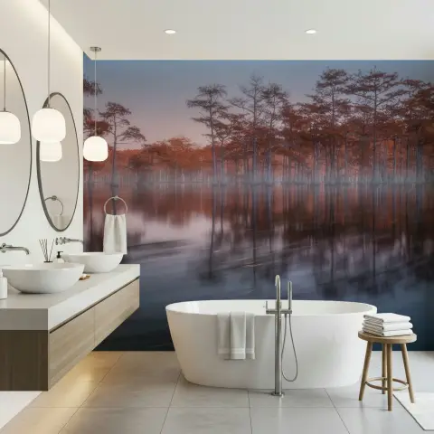Russet Cypress Lake Serene Reflections Wallpaper