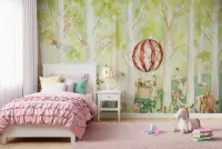 Whimsical Forest Animals Hot Air Balloon Wall Mural