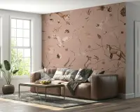 Blush Woodland Creatures and Botanical Vines Wall Mural