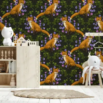 Enchanted Woodland Fox and Bellflower Wallpaper