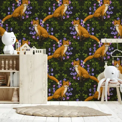 Enchanted Woodland Fox and Bellflower Wallpaper